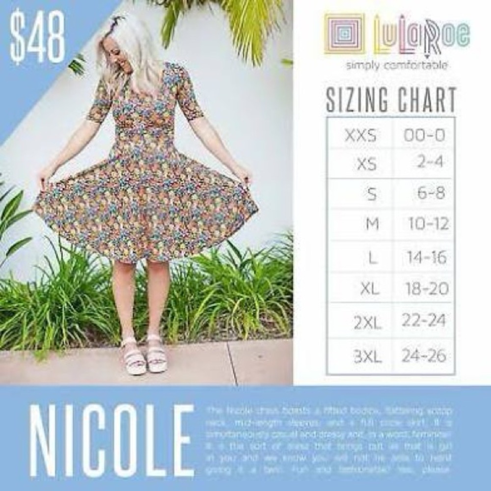 LuLaRoe Nicole Bird Print Dress Red Blue twirl skirt size XL - Picture 5 of 6
